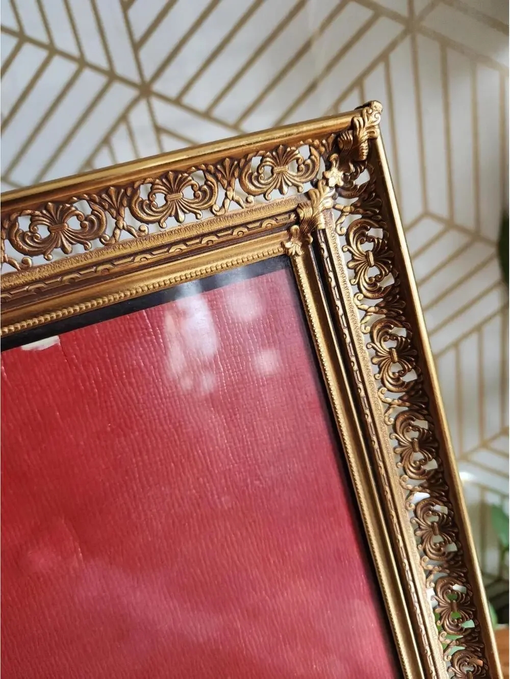Vintage Copper Brass Filigree Ornate Freestanding Photo Frame 8x10